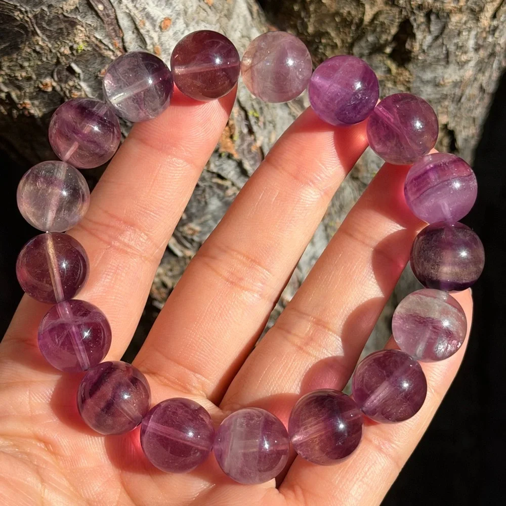 14mm 8 inches stretchable purple banded fluorite‎ bracelet 0758